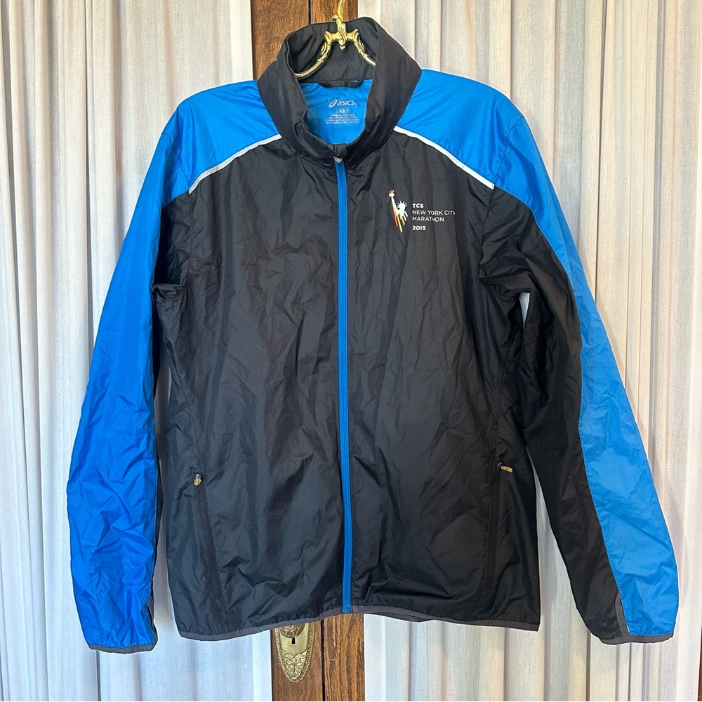 ASICS TCS New York City Marathon Black Blue Hooded Windbreaker Jacket 2015